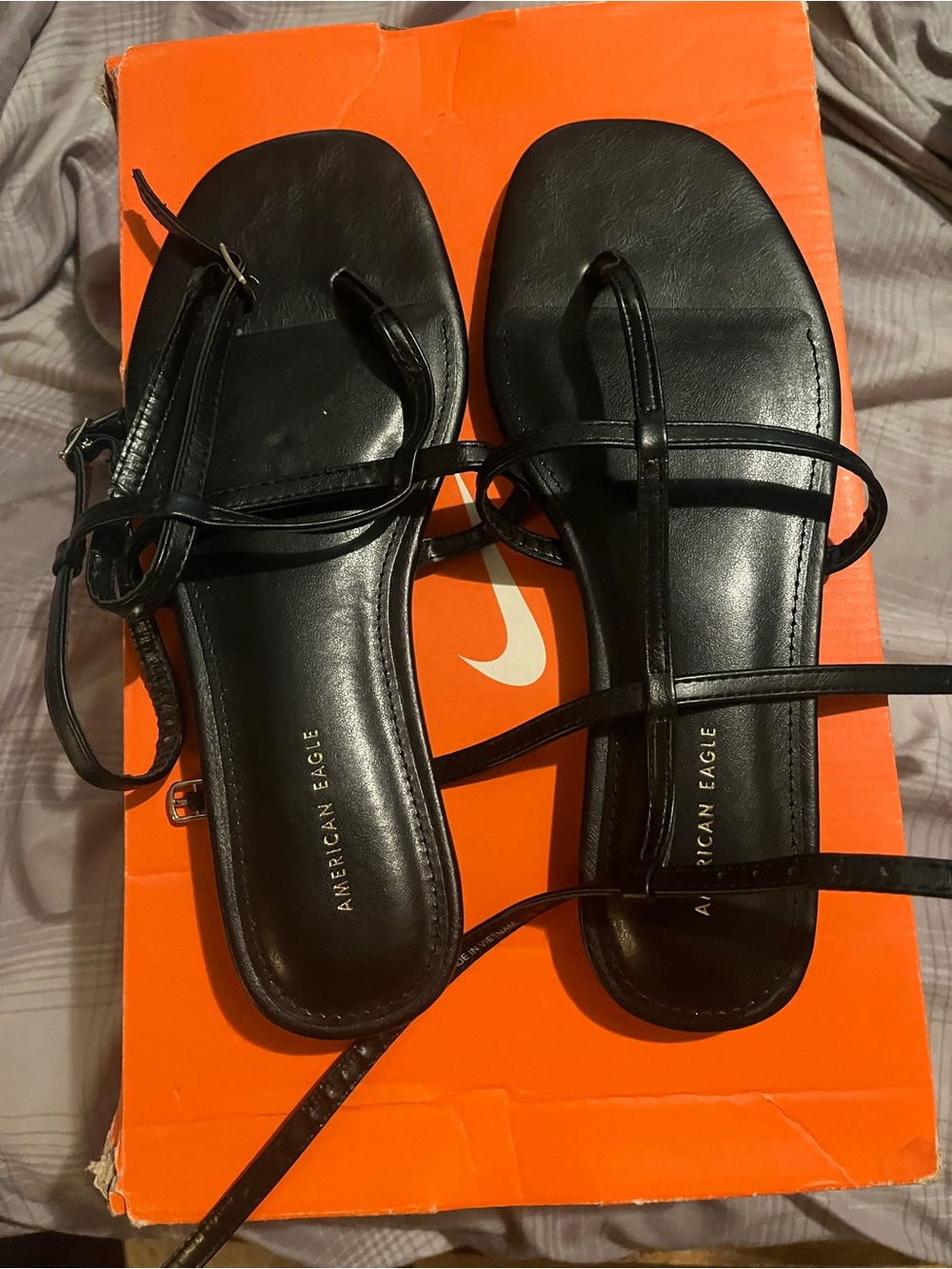 American Eagle Outfitters Black Strappy Slide Sandals